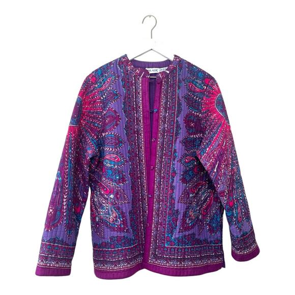 Vintage Jackets & Blazers - Vintage Blair Reversible Quilted Jacket Purple Paisley Boho Print XL